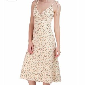 BCBGeneration Cream Floral Midi Dress Tie Straps A-Line Ditsy Floral Sundress
